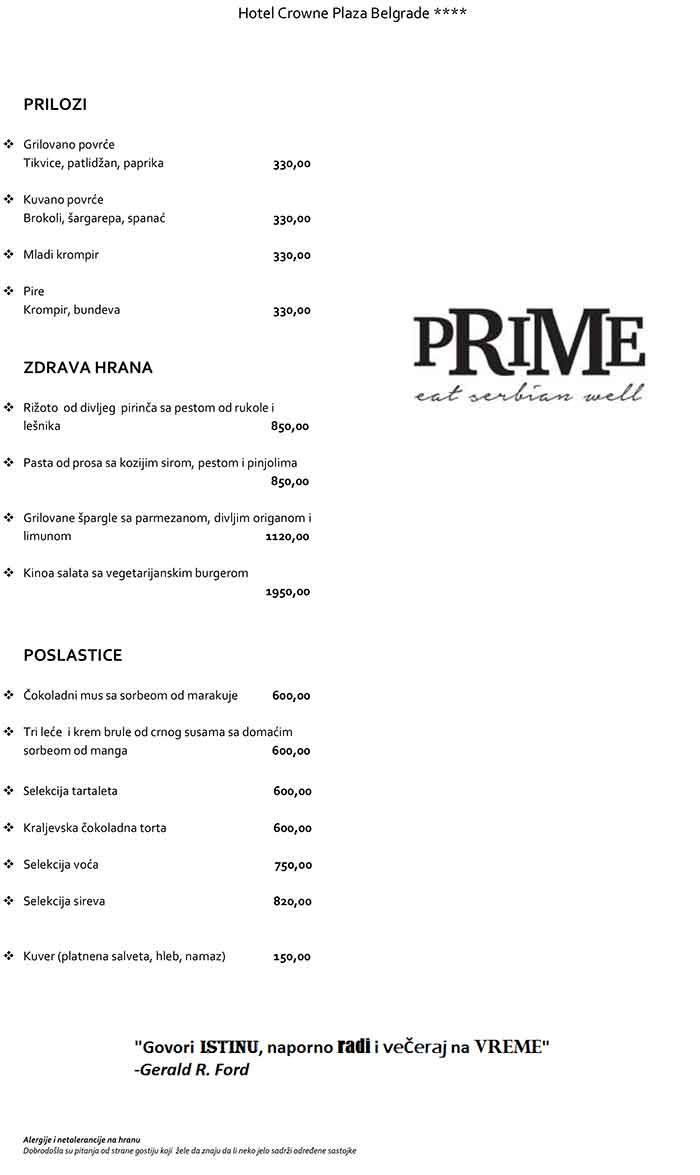 Restoran Prime menu